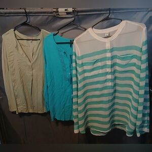 3 Striped Green and White Women's Top Set